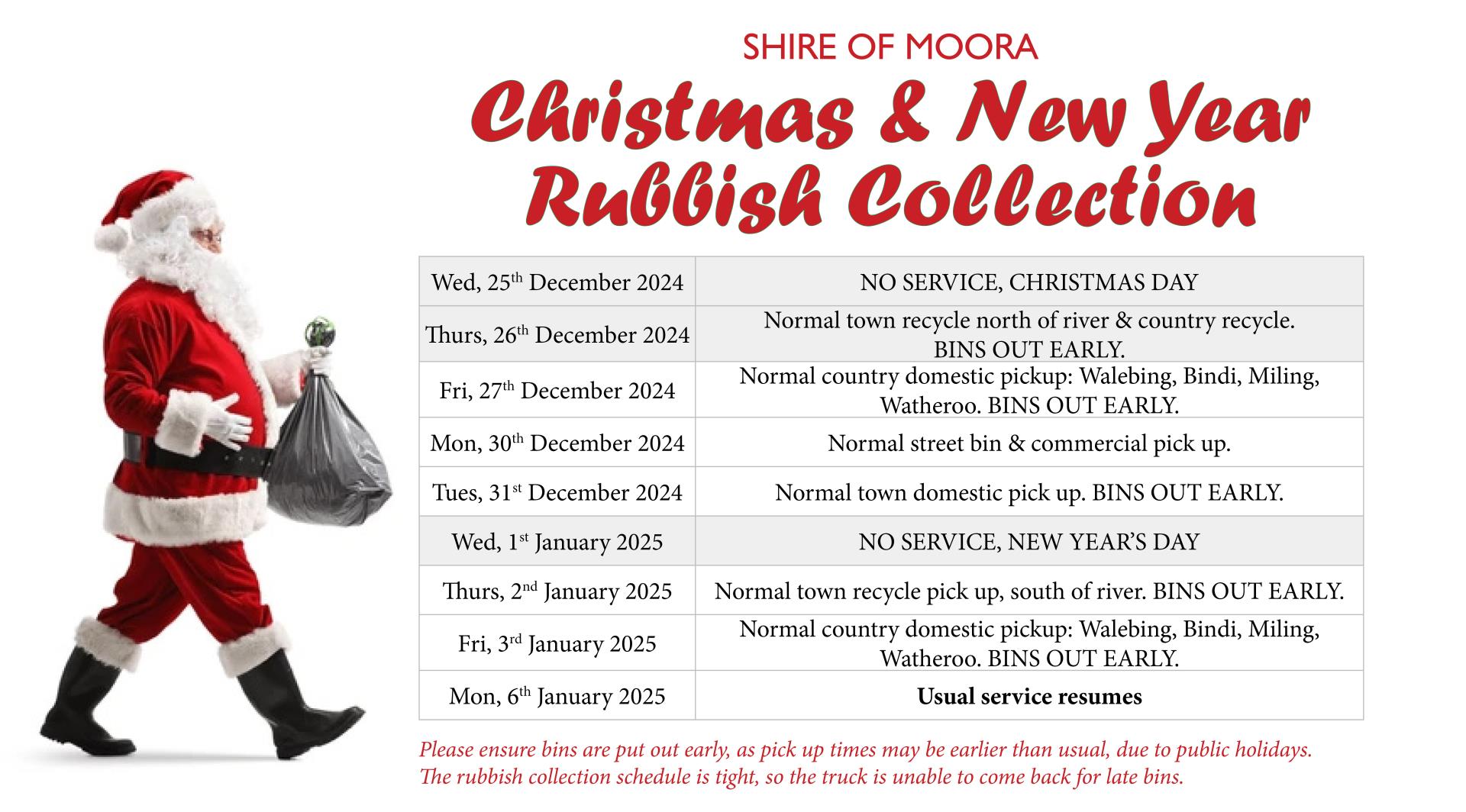 Christmas & New Year Rubbish Collection Schedule