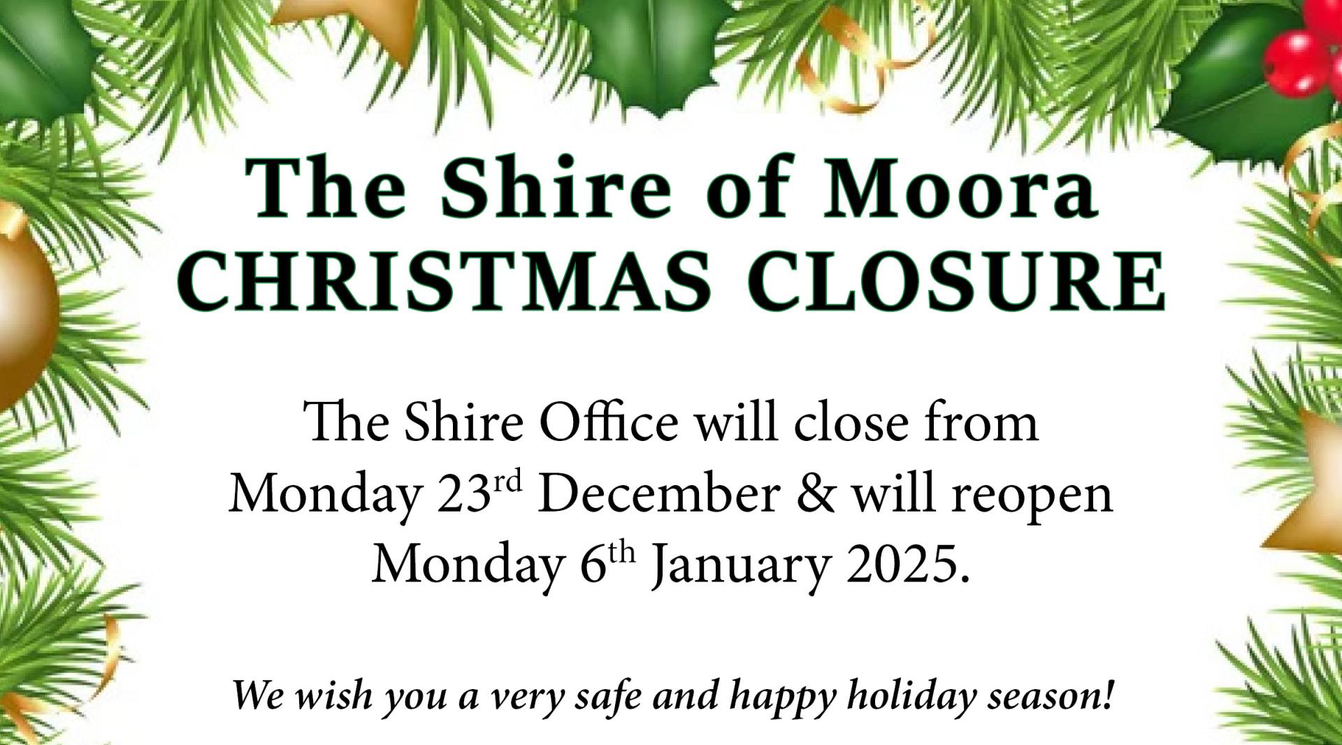 Shire Office, Swimming Pool & Hydro Pool Christmas Closures