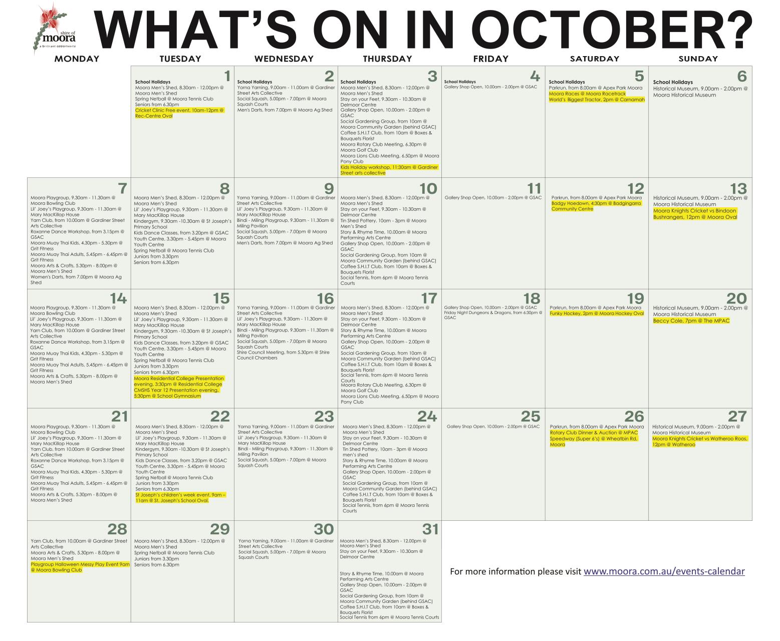 What's on in October